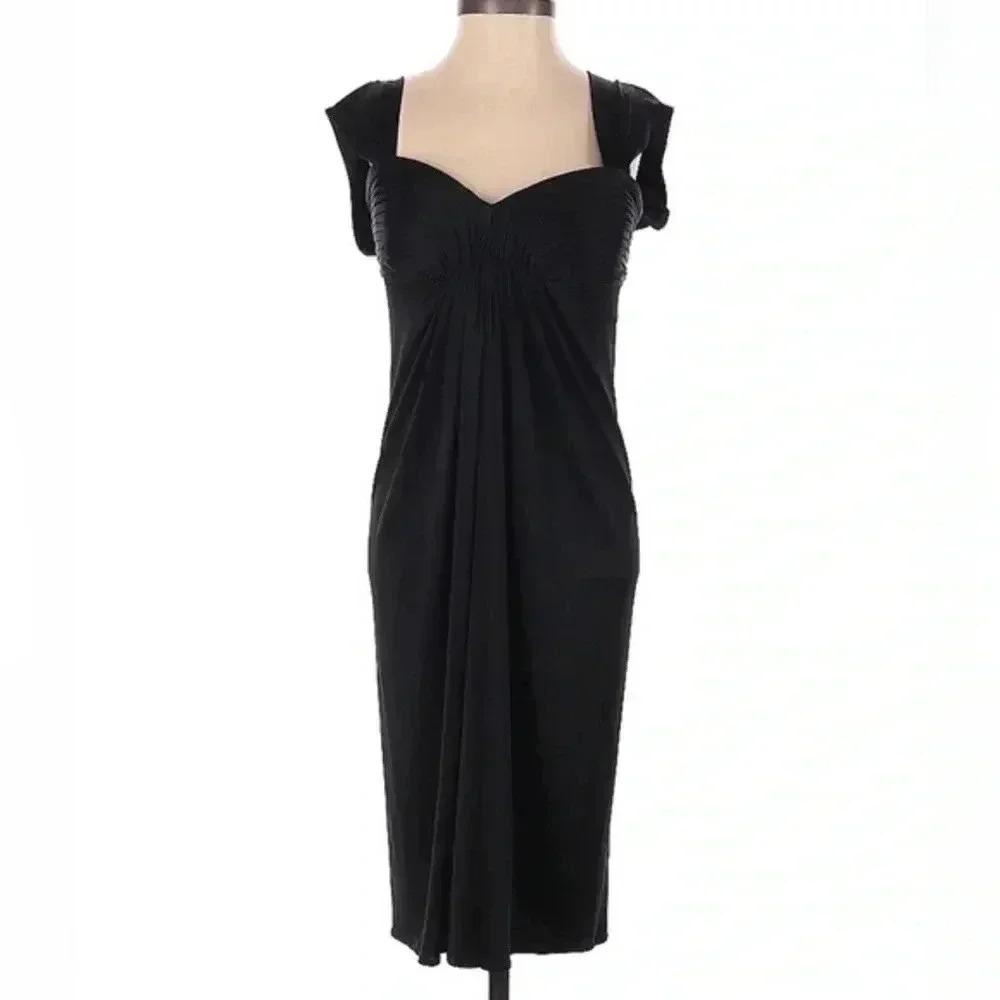 BCBGMAXAZRIA Timeless Classic Black Formal Sweetheart Retro Midi Dress Size XS